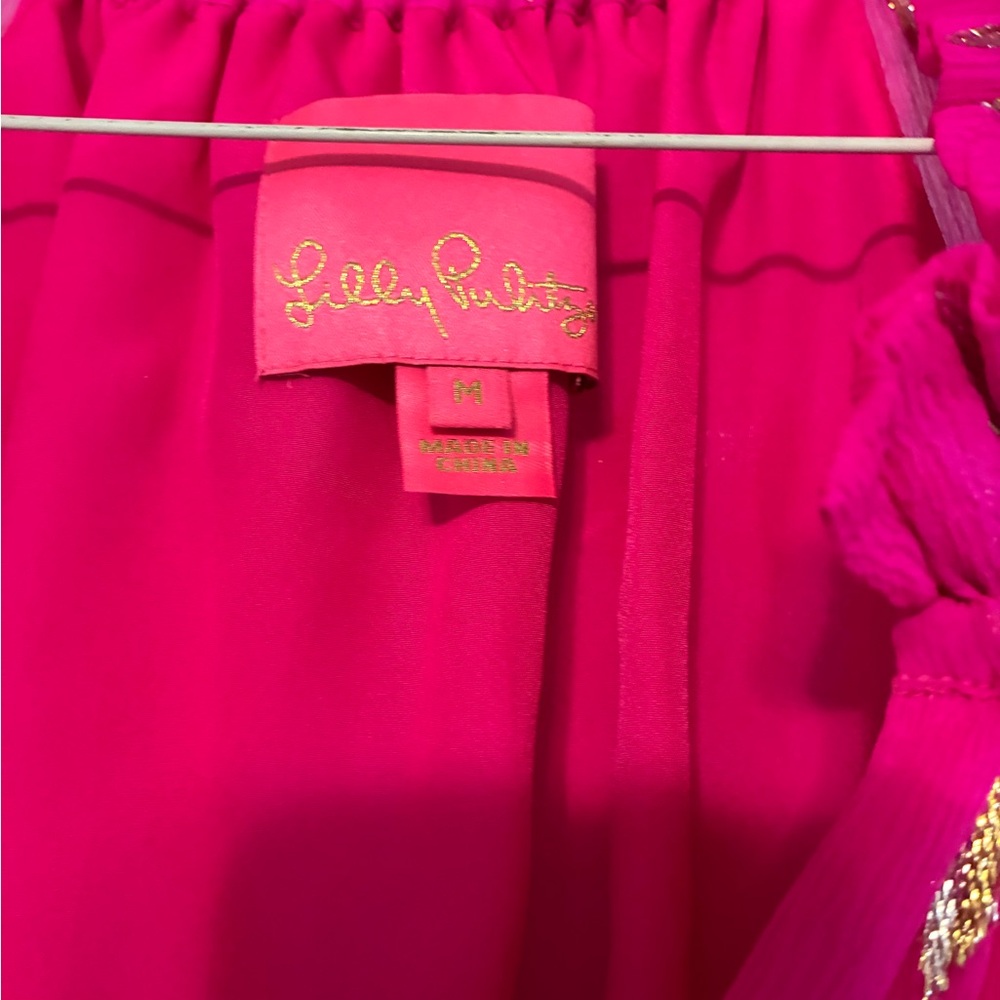 Lilly Pulitzer Vibrant Pink Dress with Gold Accents size medium. - Picture 3 of 6